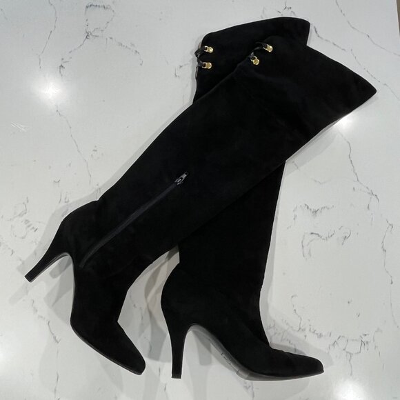 St. John Shoes - RARE VTG ST. JOHNS black Suede leather over the knee boots Size 7